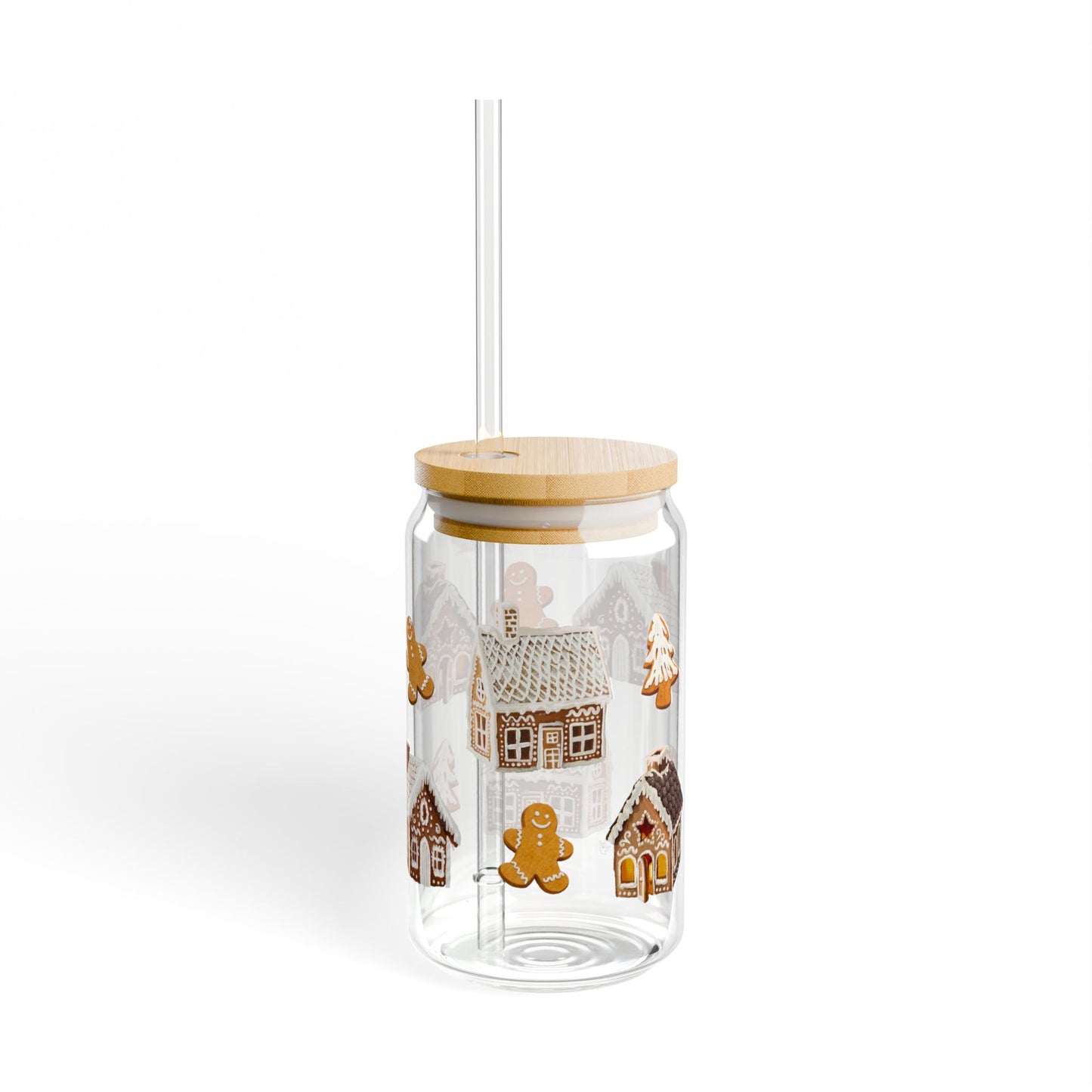 Gingerbread Houses & Cookies Print Sipper Glass, 16oz