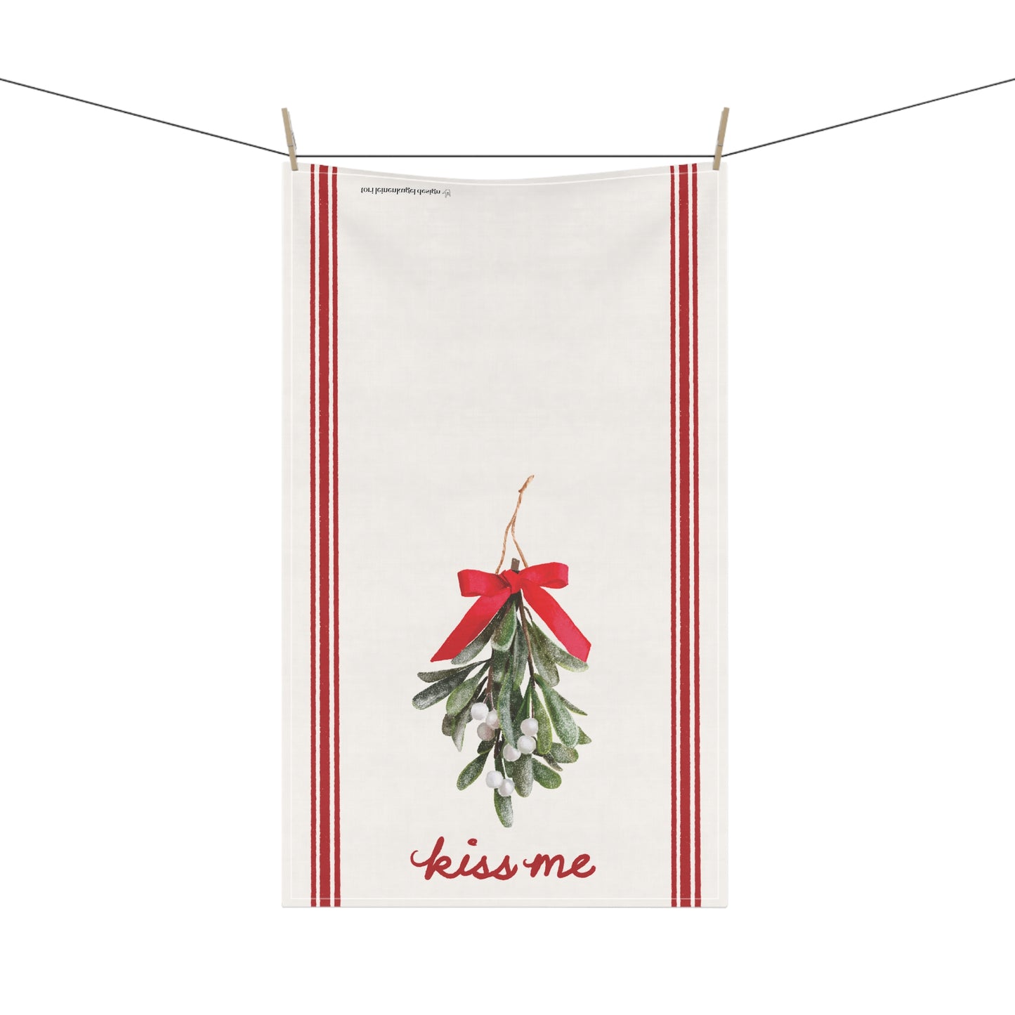 Kiss Me-Mistletoe Print Cotton Tea Towel