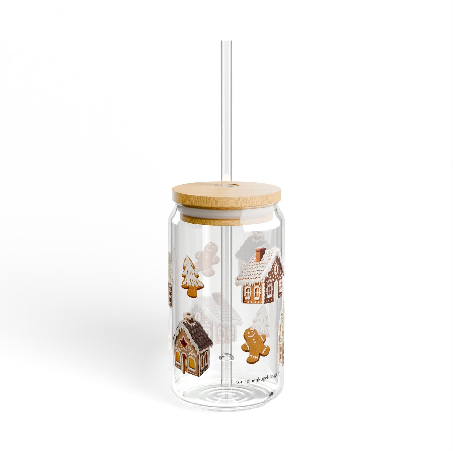 Gingerbread Houses & Cookies Print Sipper Glass, 16oz