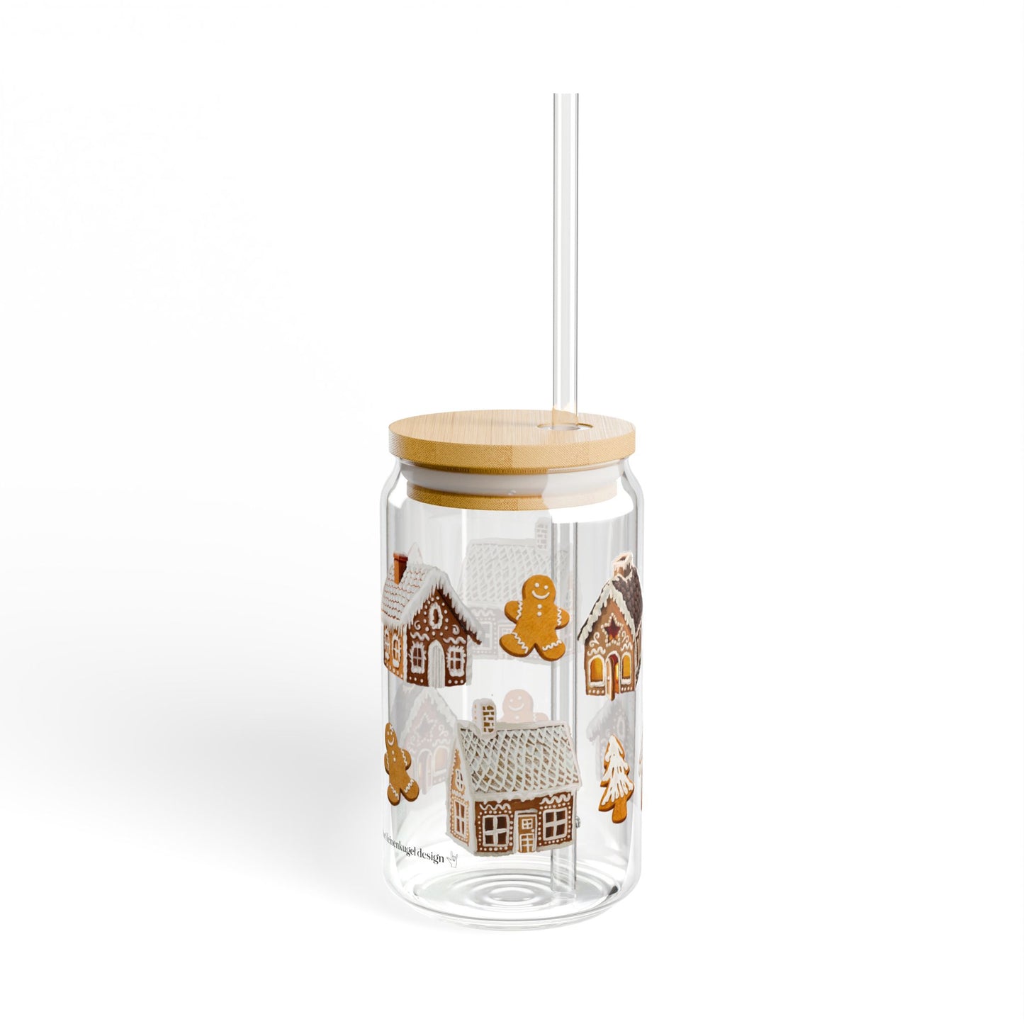 Gingerbread Houses & Cookies Print Sipper Glass, 16oz