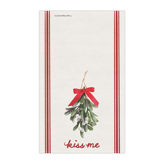 Kiss Me-Mistletoe Print Cotton Tea Towel