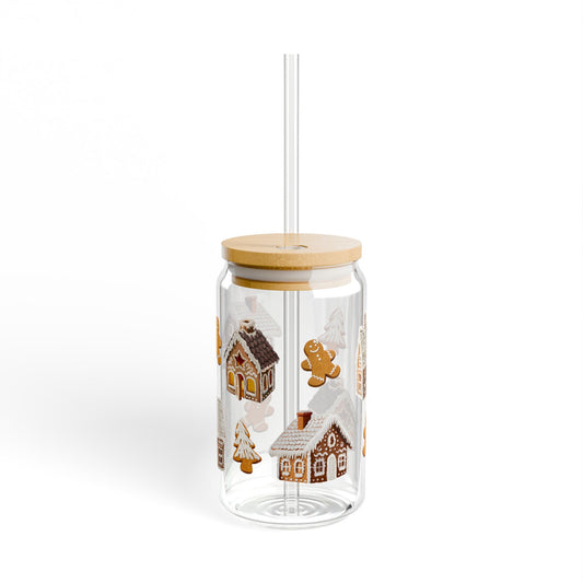 Gingerbread Houses & Cookies Print Sipper Glass, 16oz