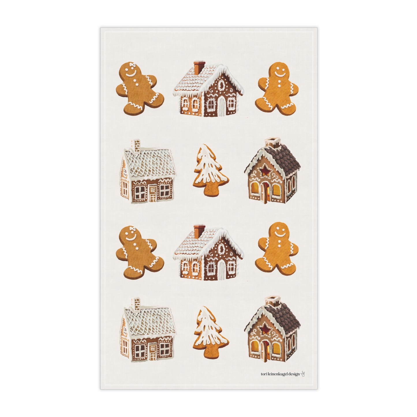 Gingerbread House & Cookies Print Cotton Tea Towel