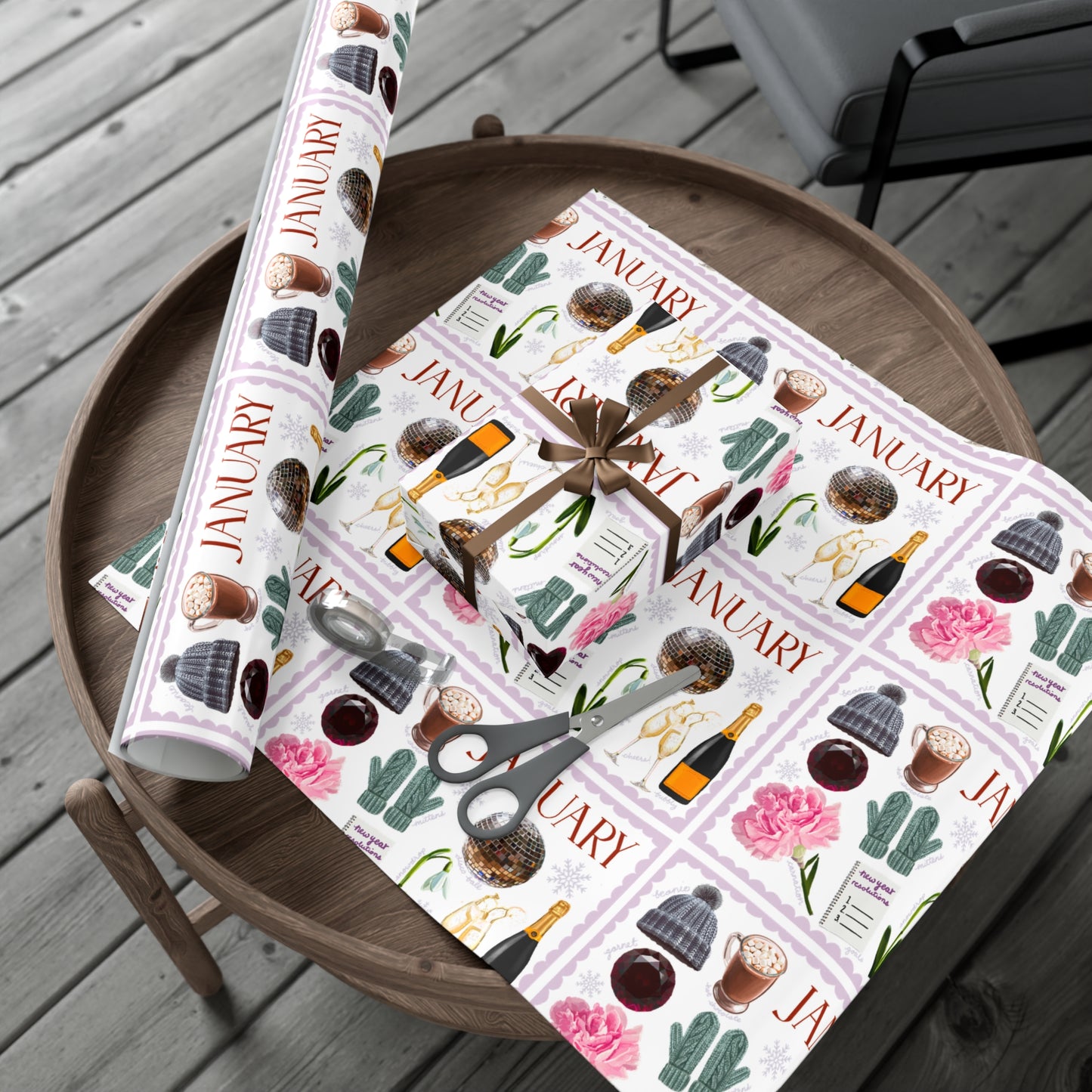 January Birth Month Collage Wrapping Paper